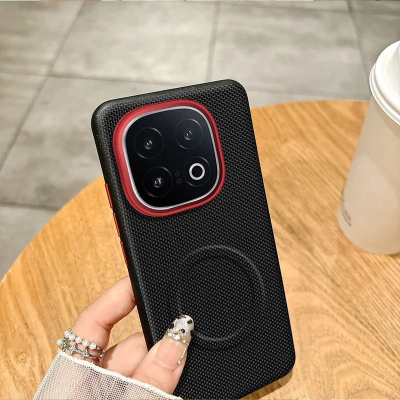 Para VIVO iQOO 13 funda magnética ELVEV Anti-huella digital Anti-goteo duro PC tejido PU cubierta de teléfono de cuero - imagen 4