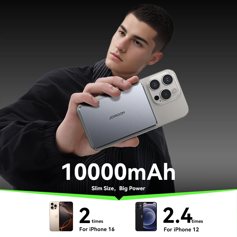 Joyroom-Banco de energía magnético inalámbrico, 20W, 10000mAh, Cable tipo C, cargador delgado portátil MagSafe para iPhone serie 16-12 - imagen 3