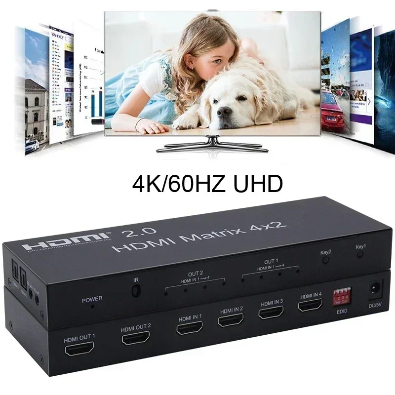 4K 60hz HDMI Matrix 4x2 Matrix Video Switch Splitter 1080p HDMI Matrix 2x2 4 en 2 salidas para cámara DVD portátil PC a Monitor de TV - imagen 5