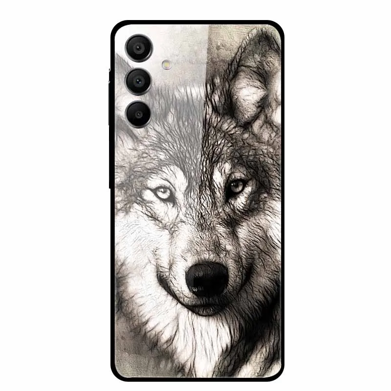 Funda de lujo para Samsung A15 4G 5G, cubierta de vidrio templado para Samsung Galaxy A25 A55 5G, fundas protectoras de lobo a la moda - imagen 3