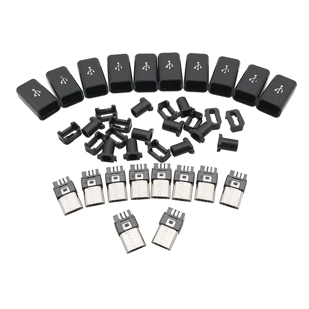 10 Uds 6mm 8mm Micro USB tipo soldadura enchufe macho conectores de 5 pines 4 en 1 enchufes DIY toma de carga trasera USB negro blanco - imagen 2