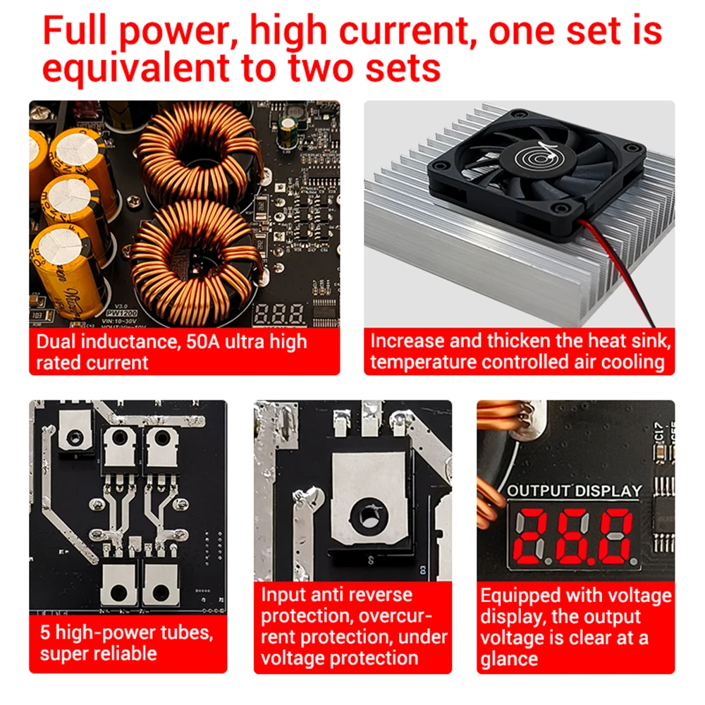 Módulo de potencia de refuerzo PW1200 1200W 50A inductor dual potencia suficiente pequeña ondulación fuente de alimentación dedicada para amplificador de audio - imagen 3