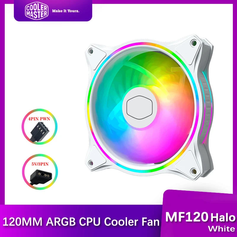 Cooler Master-ventilador de caja MF120 HALO White Edition, 120mm, doble bucle, 5V, iluminación RGB direccionable, PWM, refrigeración de CPU, silencioso