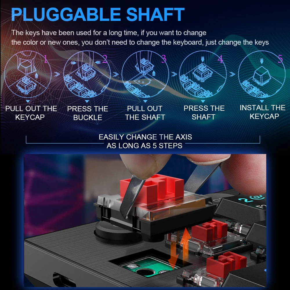 Redragon Horus K618 Teclado Mecánico Inalámbrico RGB Retroiluminado - imagen 4
