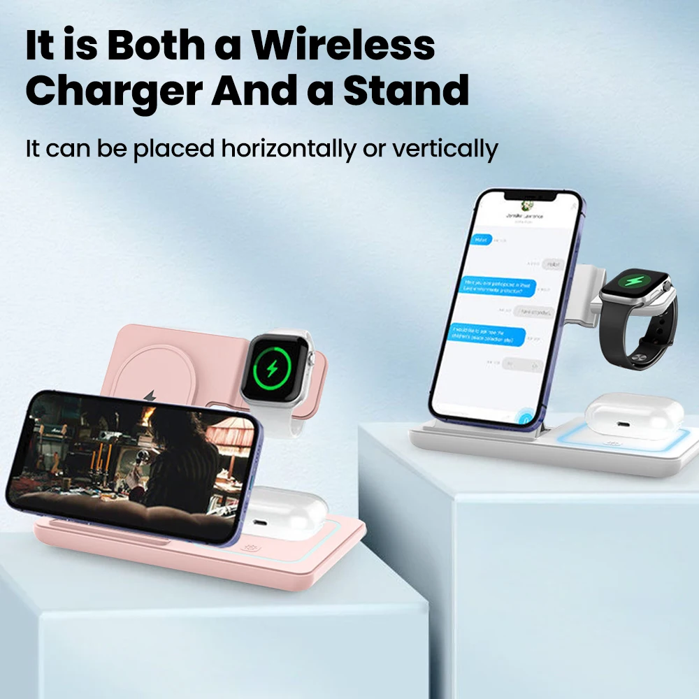 Cargador inalámbrico plegable 3 en 1 QC3.0 magnético 15W cargador de teléfono inalámbrico de carga rápida para iphone teléfono reloj auriculares - imagen 3