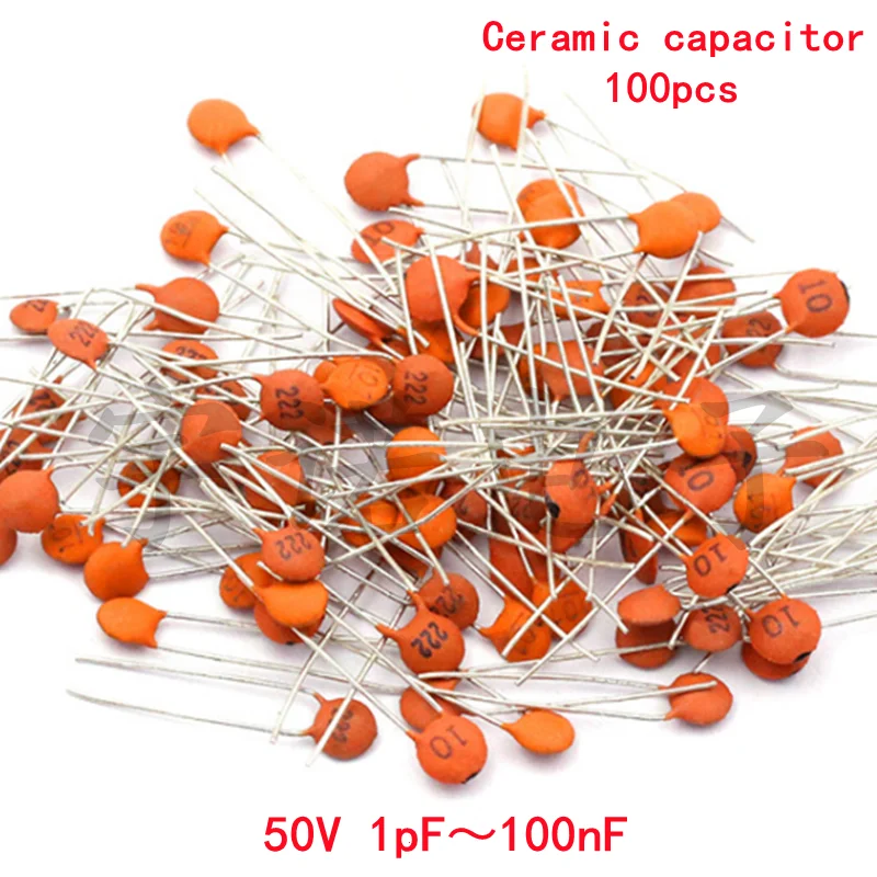 Condensador cerámico de 100 piezas, 50V, 1pF ~ 100nF, 0,1 uF, 104, 4.7PF, 10, 22, 33, 47, 100, 101, 220, 221, 330, 470PF, 1NF, 103, 47NF, 473, buena calidad