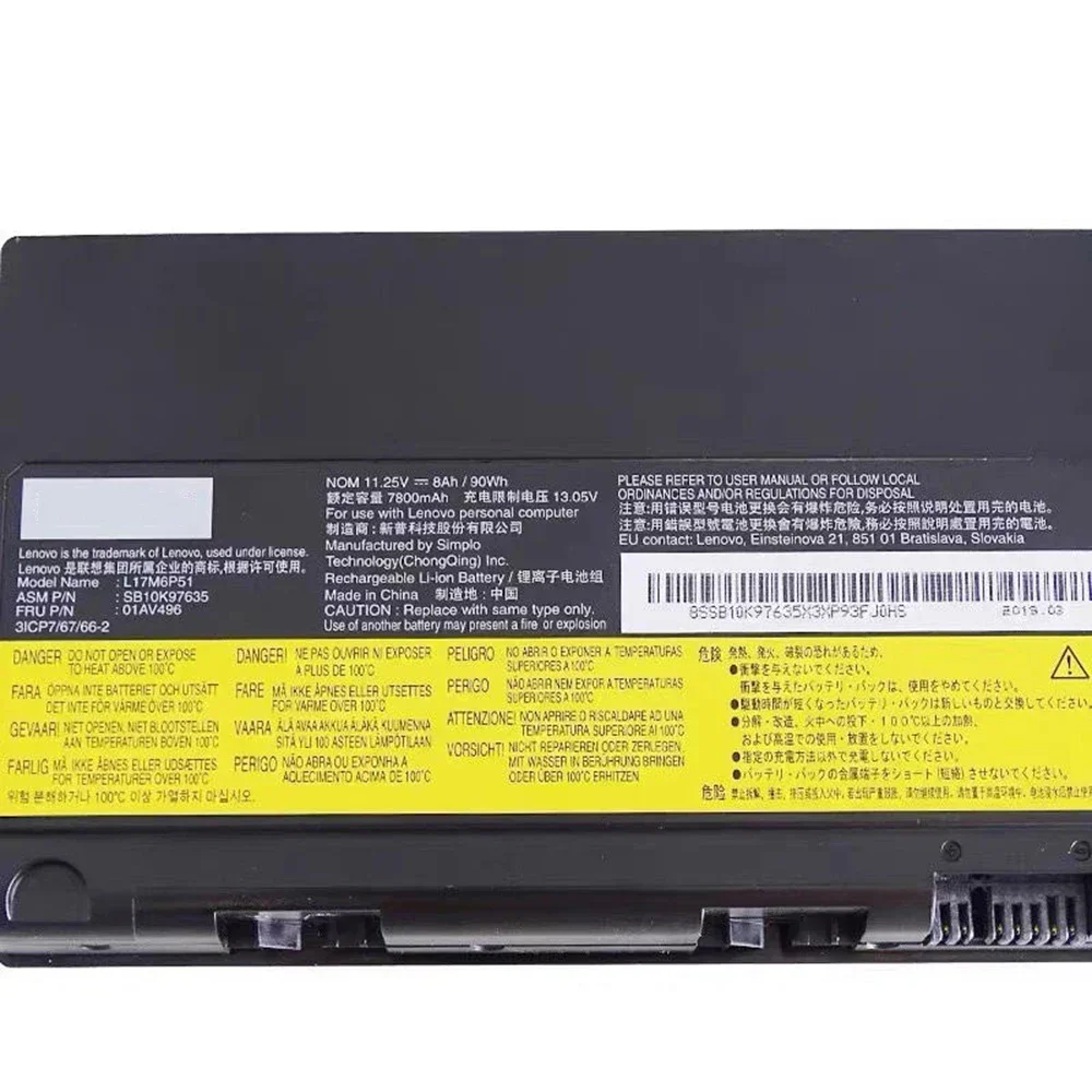 Nueva batería Original y genuina para ordenador portátil L17M6P51 11,25 V 90Wh para Lenovo Thinkpad P50 P51 P52 20EN0006GE 77 +++ 01AV496 SB10K97635 etc. - imagen 2