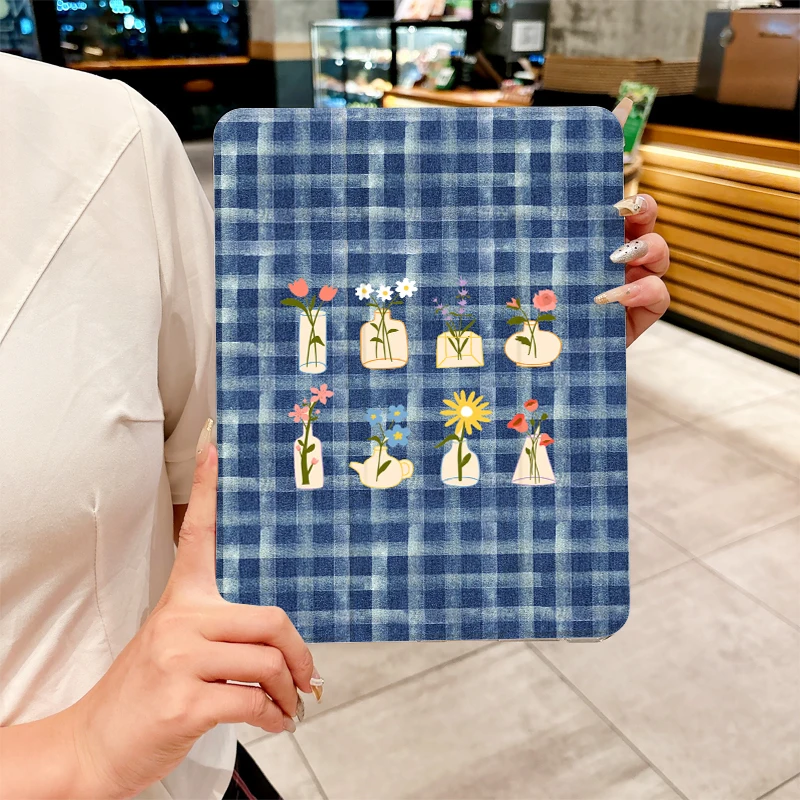 Funda vaquera con almohadilla de flores a cuadros para iPad pro 10/11 pulgadas 2020/6/7th /8th /Air 3rd/Air 4th/9th gen/Air 5th Gen 2022/Air 11 - imagen 2