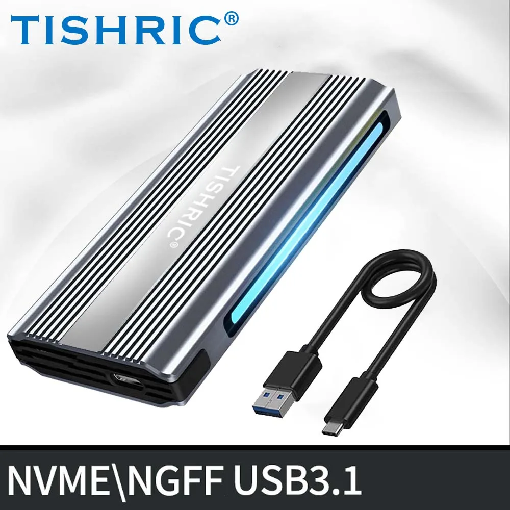 TISHRIC 10Gbps RGB SSD M2 NVME carcasa de disco duro externo tipo C caja/caja/carcasa de disco duro de protocolo simple/doble para juegos