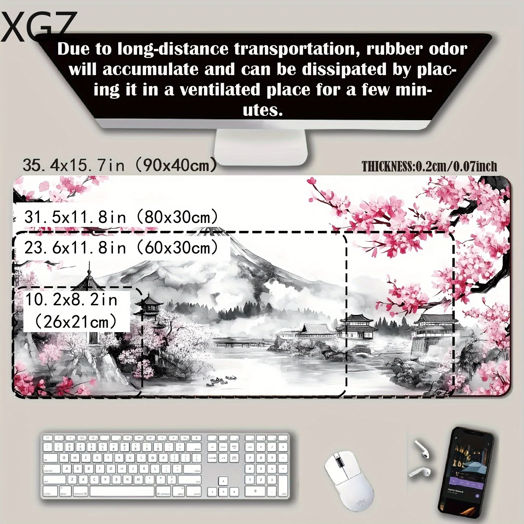 Alfombrilla de ratón grande Sakura Mount Fuji, alfombrilla de escritorio de 90x40cm, borde de bloqueo antideslizante, adecuada para deportes electrónicos, oficina y uso doméstico - imagen 5