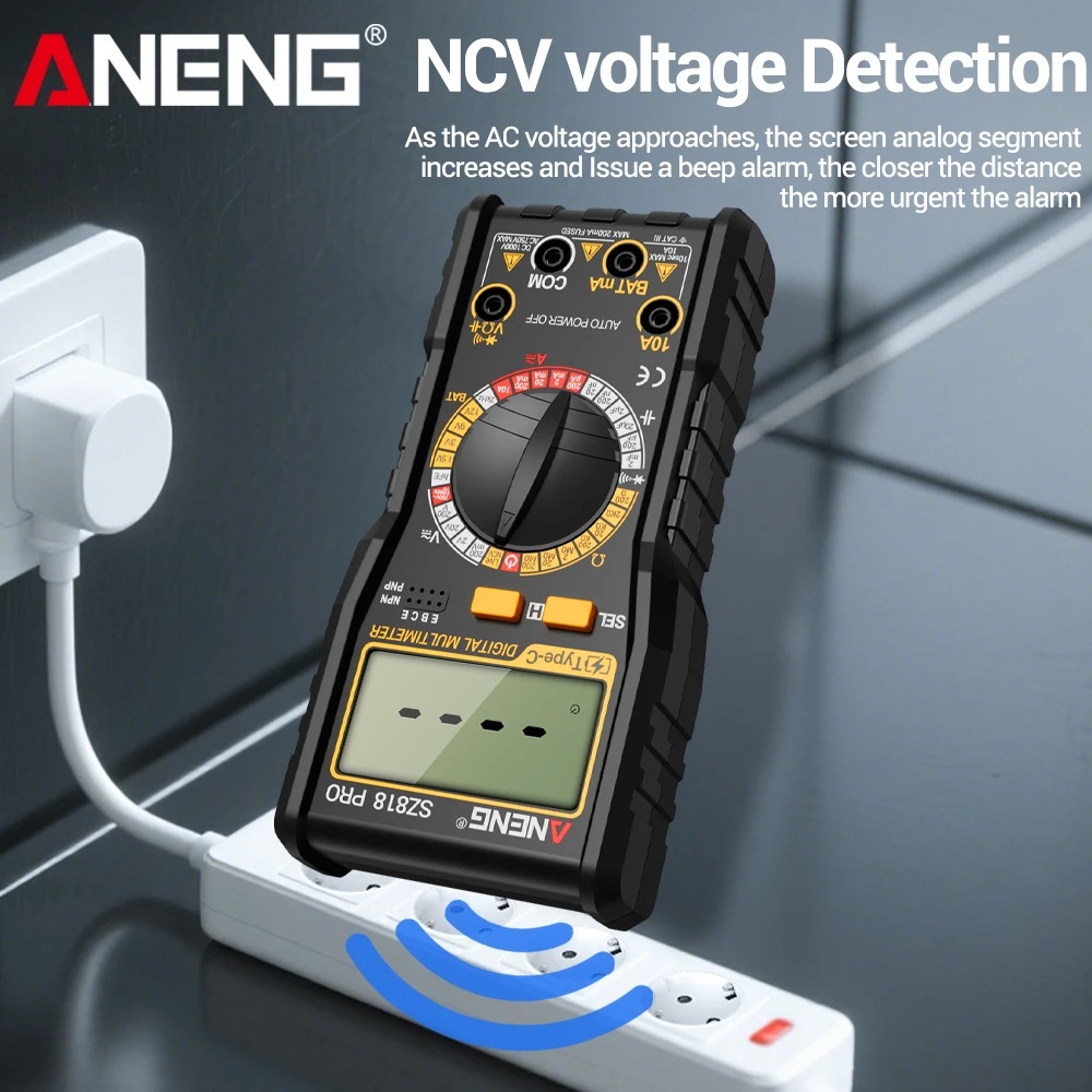 ANENG-probador multímetro Digital SZ818 PRO, corriente de voltaje CA/CC, prueba hFE, cable cero/fuego, multímetro profesional, herramientas de detección NCV - imagen 2