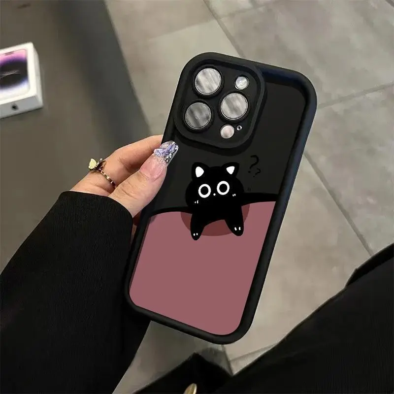 Funda de teléfono con diseño de gato pequeño, pregunta creativa, para iPhone 17 16 15 14 Plus 11 12 13 Pro Max X XS XR Air 16E, funda de silicona suave - imagen 2