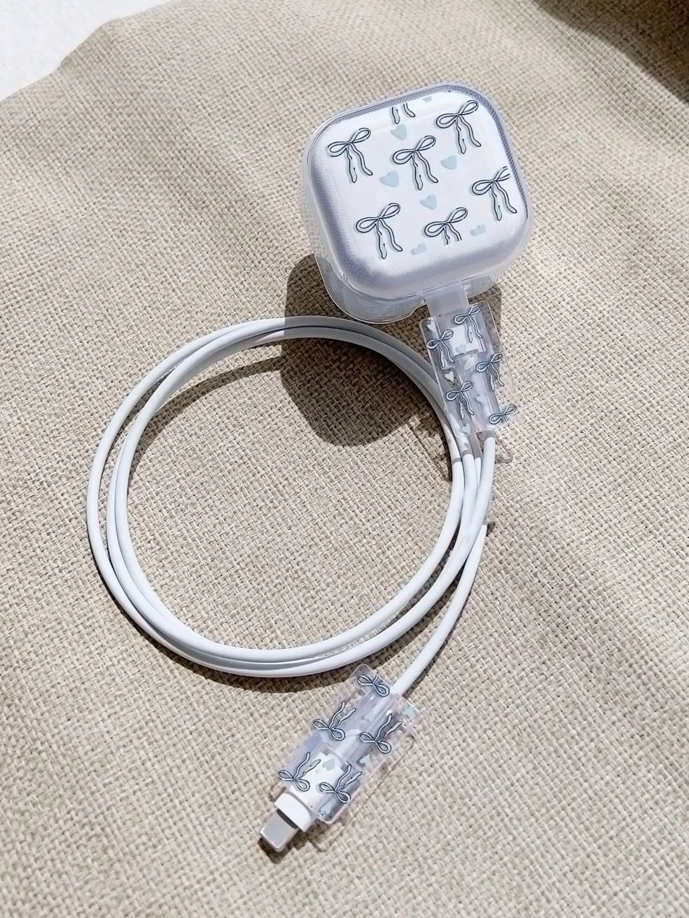 Juego de 3 piezas de Protector de cable con lazo rosa para iPhone, 20W, Reino Unido, HK, cargador, funda, organizadores de cables de teléfono - imagen 5