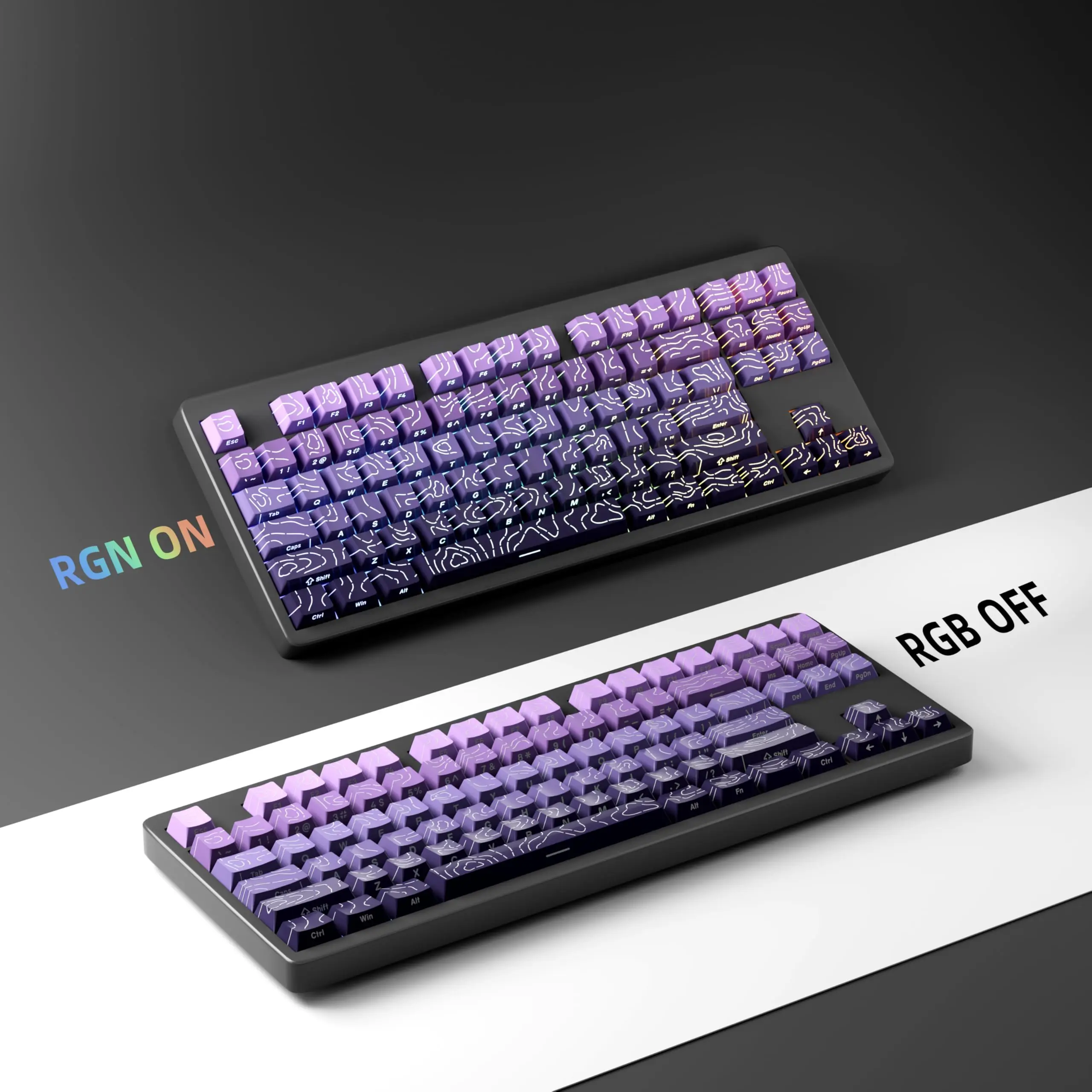 Teclas moradas topográficas 4,0 PBT de doble disparo, teclas retroiluminadas RGB con impresión lateral, perfil de cereza para interruptores MX, teclado para juegos - imagen 5