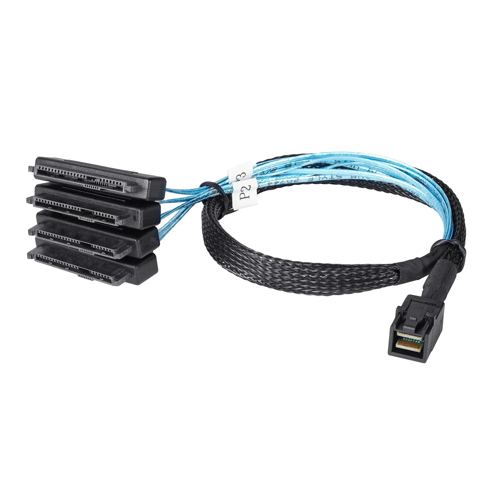 SFF-8643 Mini SAS HD interno a (4) conectores SFF-8482 de 29 pines con puerto de alimentación SATA de 15 pines Cable 2 en 1 - imagen 5