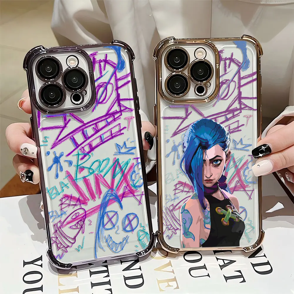 Funda chapada de película LOL A-Arcane Jinx para Samsung S25 S24 S23 S22 S21 S20 FE Note20 Plus Ultra 4G 5G, funda de Airbag anticaída - imagen 2
