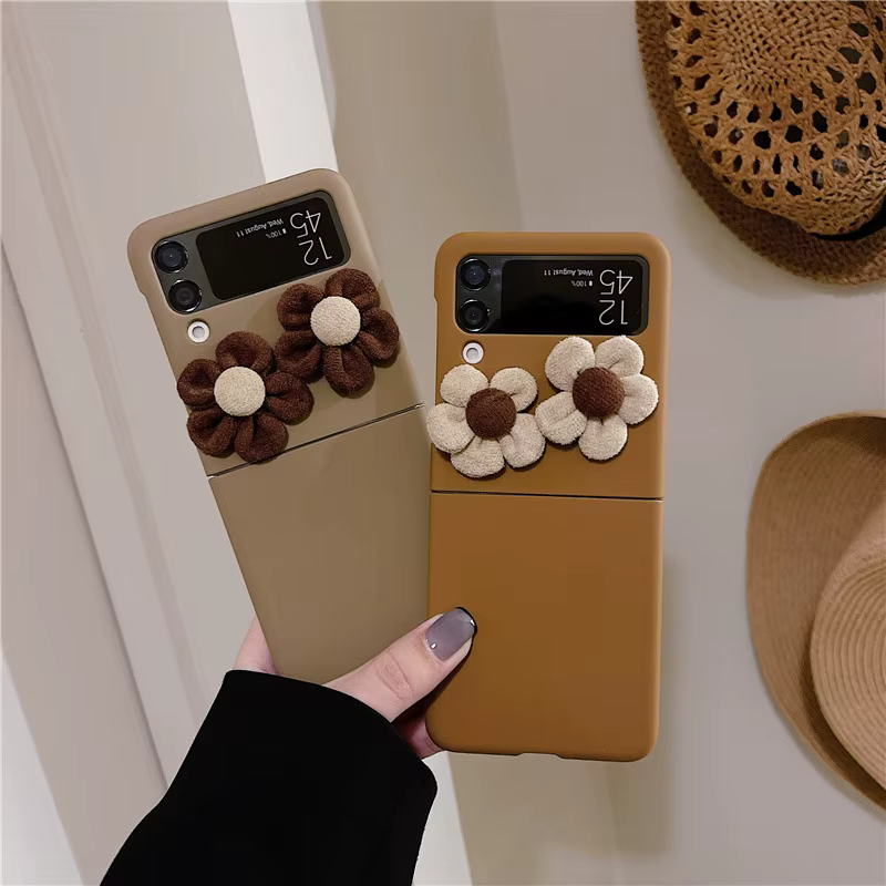 Funda de teléfono móvil con soporte de flores para Samsung ZFlip3, pantalla plegable de silicona, Color café - imagen 3