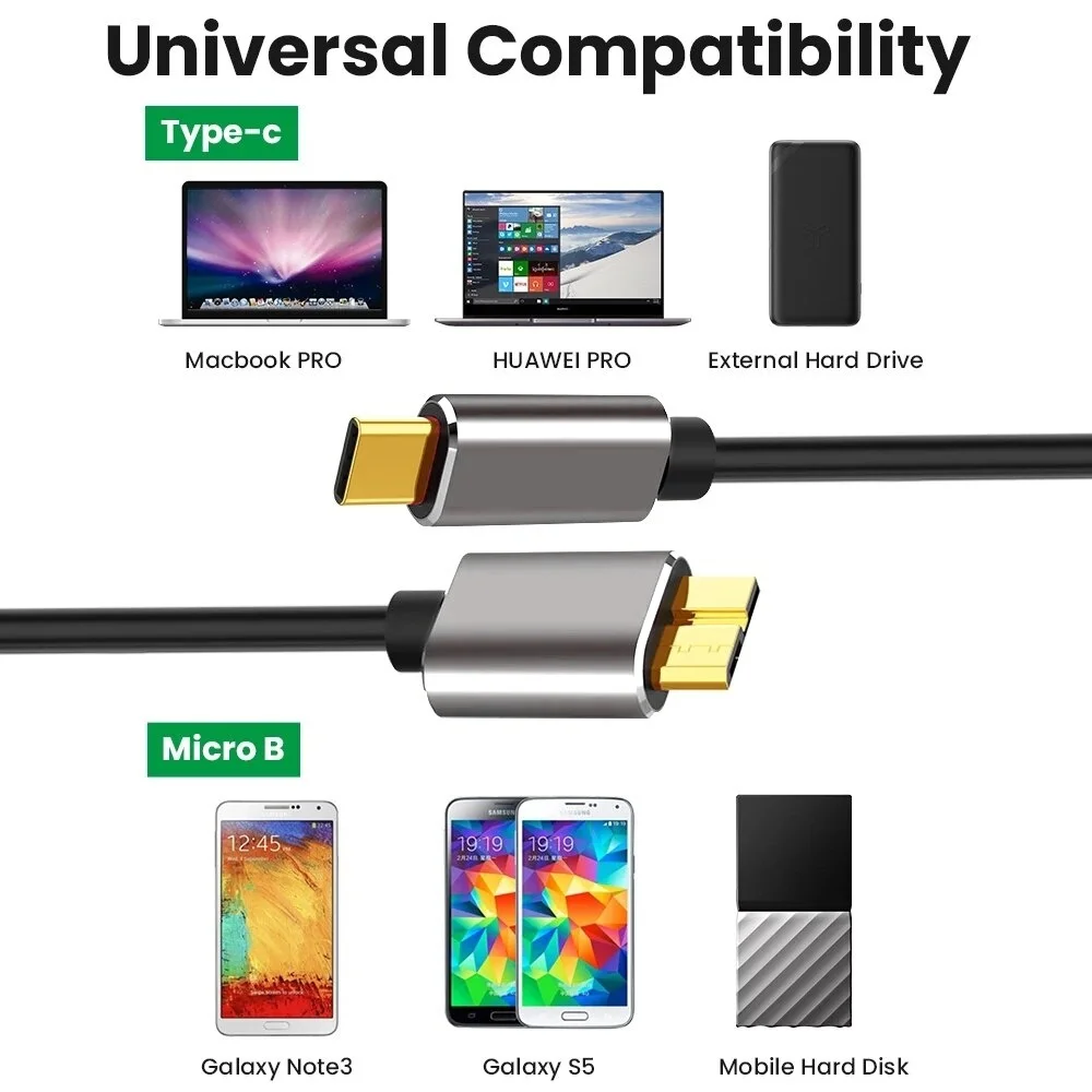 Cable Micro B USB C 3,0 tipo C a USB 3,0 conector de Cable Micro B Cable de disco duro externo de 5Gbps para ordenador con disco duro - imagen 4