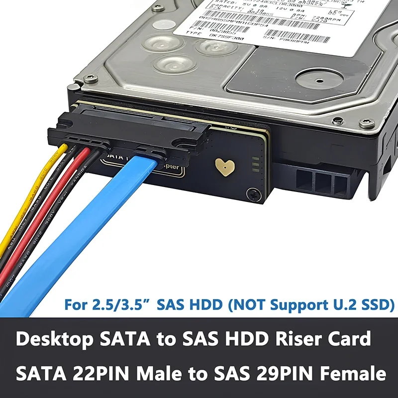 Convertidor de tarjeta de expansión de recuperación de datos SATA3.0 a SAS para disco duro SAS de 2,5 "y 3,5" con Cable SAS HDD SATA de 22 pines a 29 pines tarjeta elevadora 6G - imagen 2