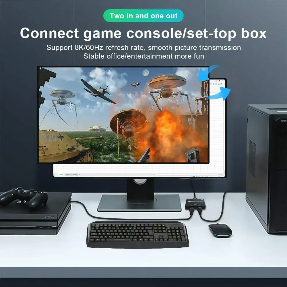 Conmutador HDMI - Compatible FSU 8K@60Hz - Divisor 2 Entradas 1 Salida con Control Remoto! Compatible con HDR, CEC, HDCP 2.2. Compatible con Xbox, PS5/4/3, Reproductor de Blu - Ray, Fire Stick, Roku, Apple TV y PC - imagen 4