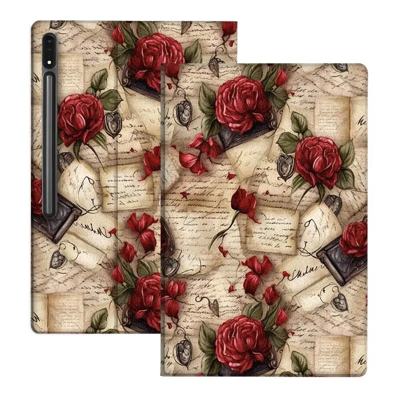 Vintage periódico rosa arte para Samsung Galaxy Tab S7 S8 S9 S10 11 12,4 13,1 FE Plus Lite pulgadas funda para tableta - imagen 5