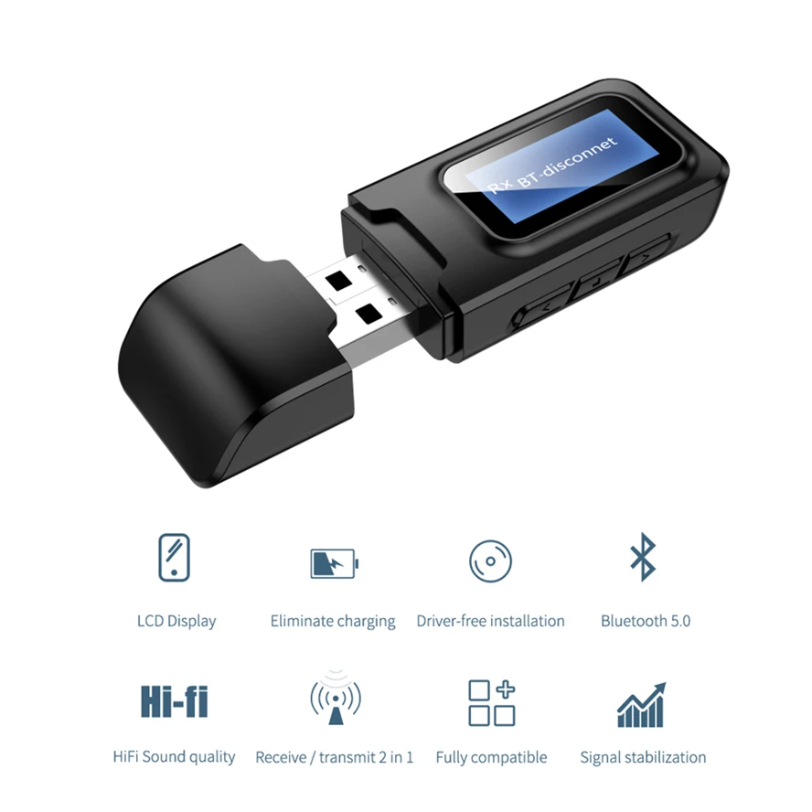 Transmisor y receptor de Audio USB con Bluetooth 5,0, conector AUX de 3,5mm, adaptador inalámbrico estéreo RCA, Dongle USB para PC, TV, auriculares de coche - imagen 2