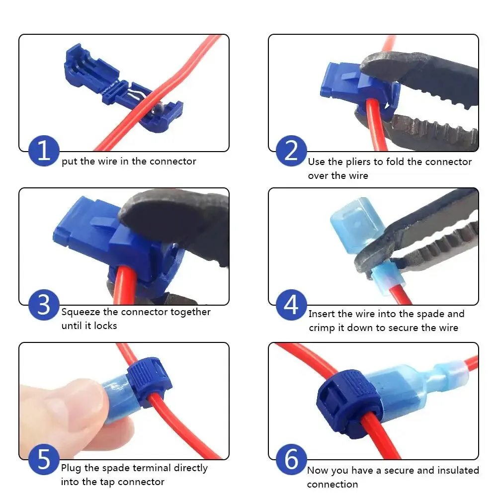 100 uds/50 pares de conectores de cable T-Tap, conectores eléctricos T Tap, grifos de empalme de cable rápido y desconexión rápida macho aislado - imagen 5