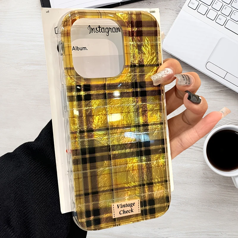 Funda de teléfono con diseño de glaciar y rejilla con purpurina dorada Vintage para iPhone 16 15 Pro Max 14 13 12 11 XS XR X 7 8 Plus, funda suave de silicona - imagen 5