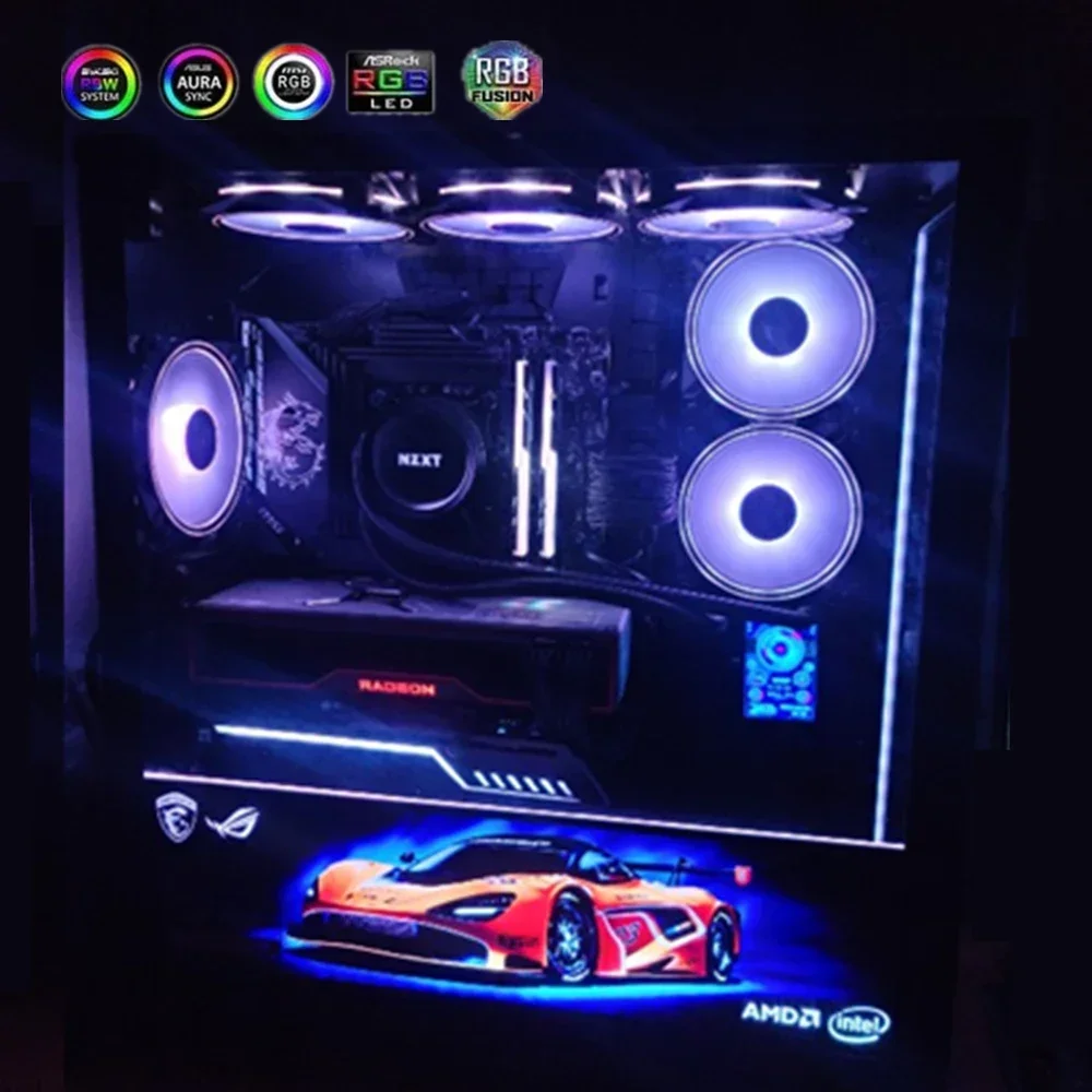 Panel de iluminación RGB DIY para decoración de carcasa de PC, placa lateral de placa trasera VGA Symphony A-RGB colorido RGB AURA SYNC MOD refrigeración por agua - imagen 4