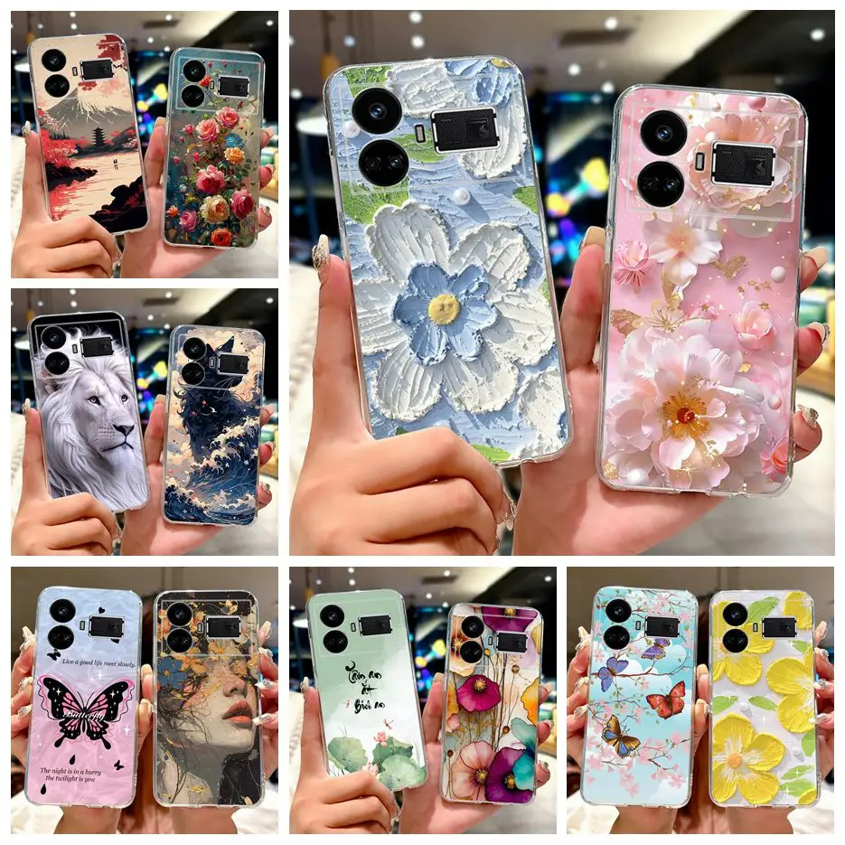 Para Realme GT5 funda RMX3823 flores coloridas cubierta pintada suave funda de teléfono delgada para Realme GT5 240W GT 5 RealmeGT5 Fundas parachoques