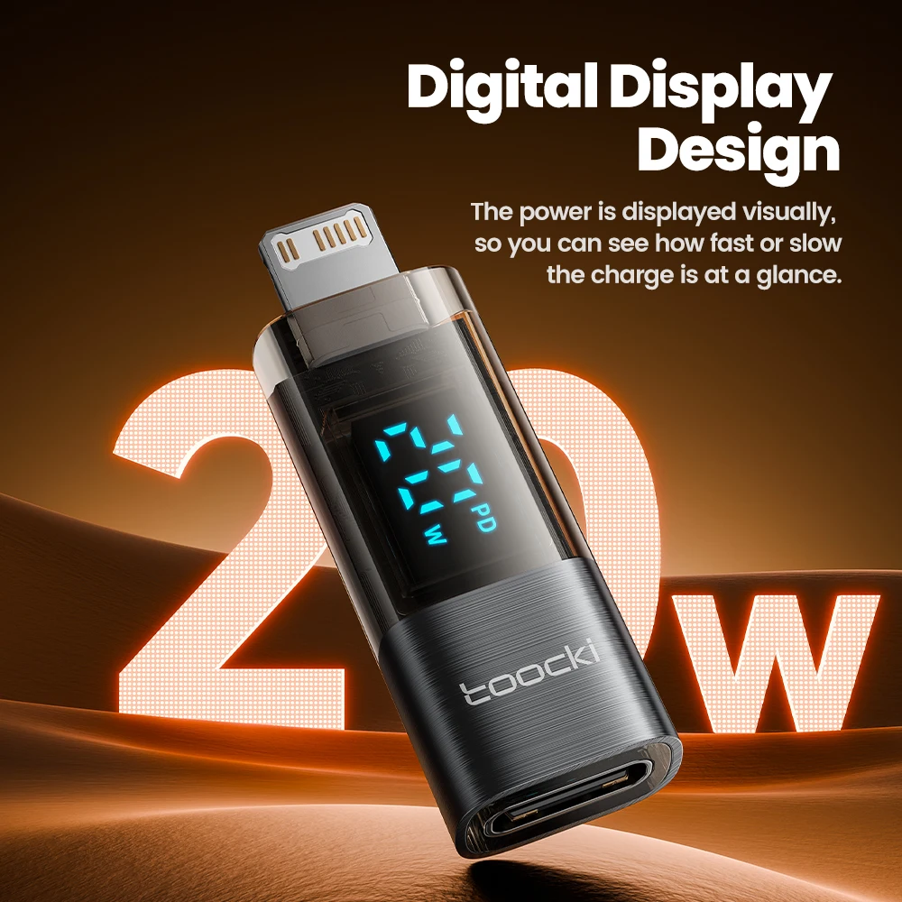Toocki-Adaptador de iluminación USB C, conector OTG, pantalla Digital PD 20W, Cable de carga rápida OTG para iPhone 14, 13, 12, 11 Pro Max, 8, 7 - imagen 5
