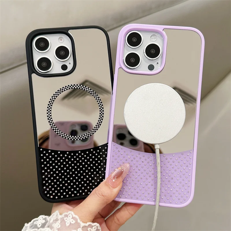 2025 NUEVA elegante funda con espejo de color diamante magnético para iPhone 11 12 13 14 15 16 Pro Max Plus Magsafe cubierta de carga inalámbrica - imagen 3
