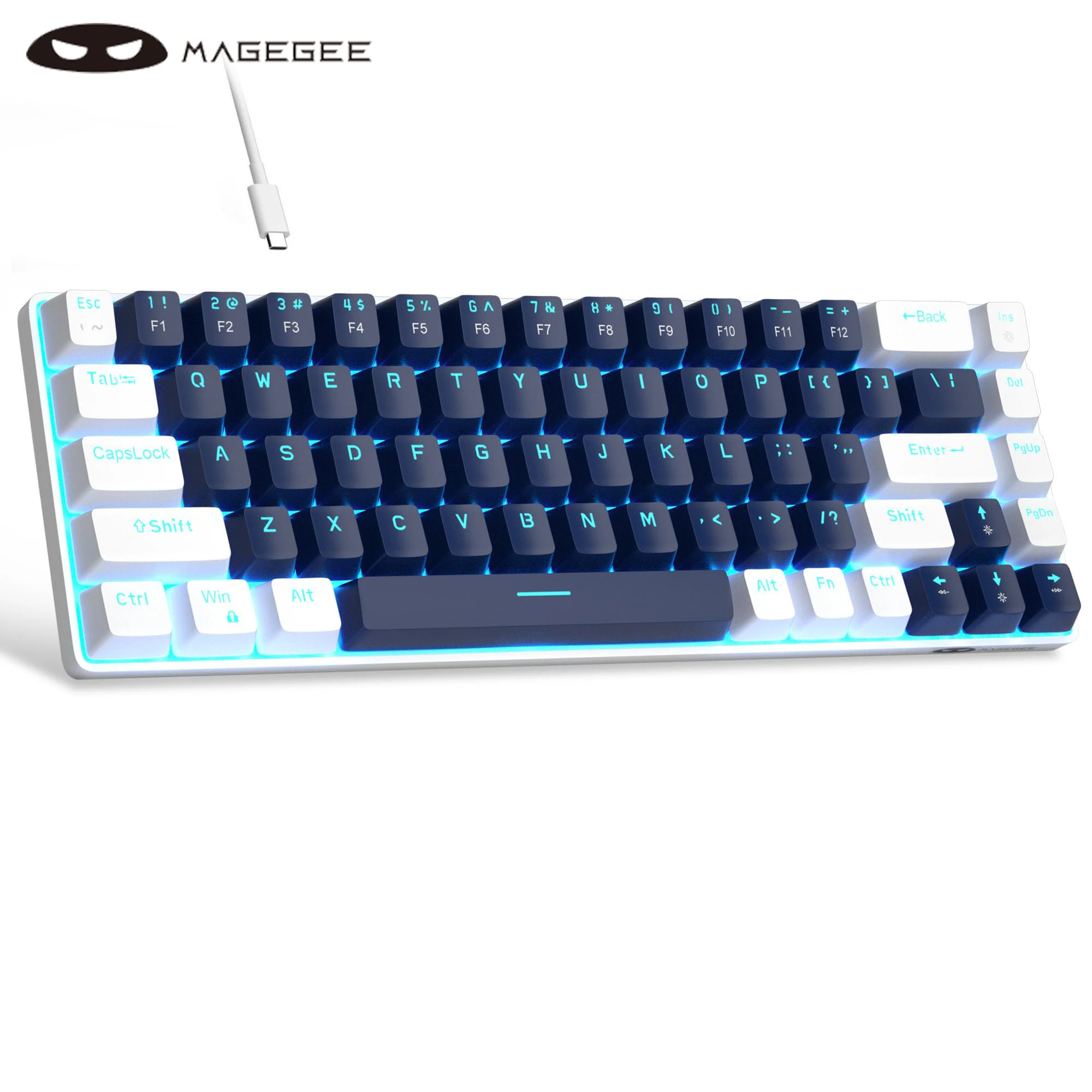 MageGee-Teclado mecánico portátil 60% para juegos, miniteclado de oficina con cable, retroiluminado LED, compacto, 68 teclas, mk-box, para Windows y PC - imagen 2