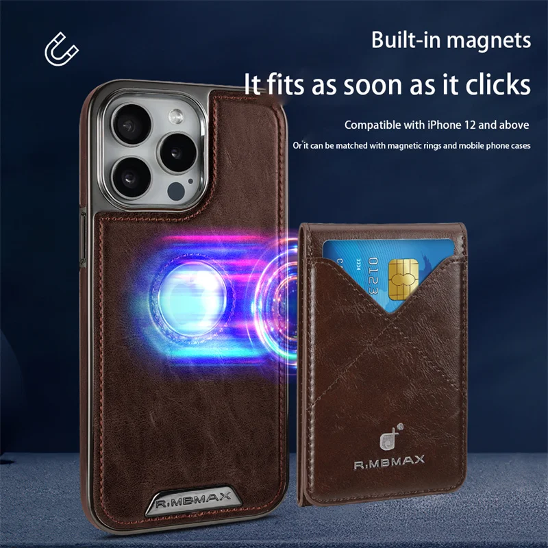 Funda magnética de cuero genuino para iPhone 12, 13, 14, 15 16 Pro Max Plus, funda desmontable para teléfono, tarjetero Magsafe 2 en 1 - imagen 4