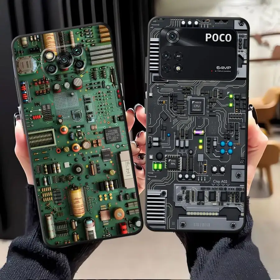 Case for Xiaomi Poco M5 C71 C50 X3 X4 X5 X7 Pro C75 M3 M4 M7 Pro C40 C61 F1 F3 Black Soft Phone Cover Circuit Personality