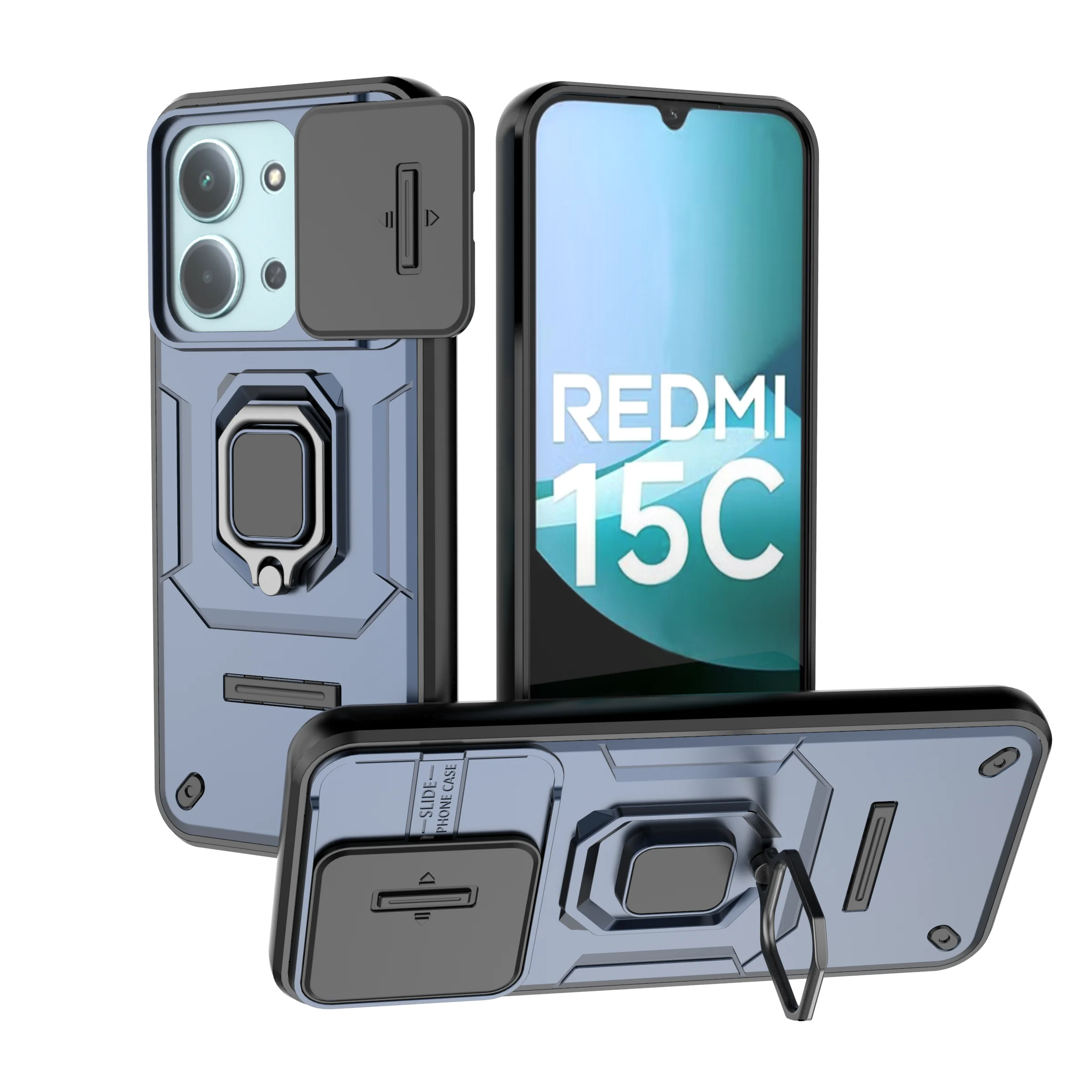 Para Redmi 15C Funda deslizante para ventanas Redmi 15C Funda Coque soporte de batalla Push Window Funda de teléfono a prueba de golpes Redmi 15C