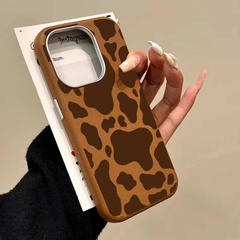 Para iPhone 17 funda de teléfono con estampado de vaca marrón patrón de lichi para iPhone 17 16 Pro Max 15 14 13 12 11 XS Max X XR 17 Air Cover - imagen 2