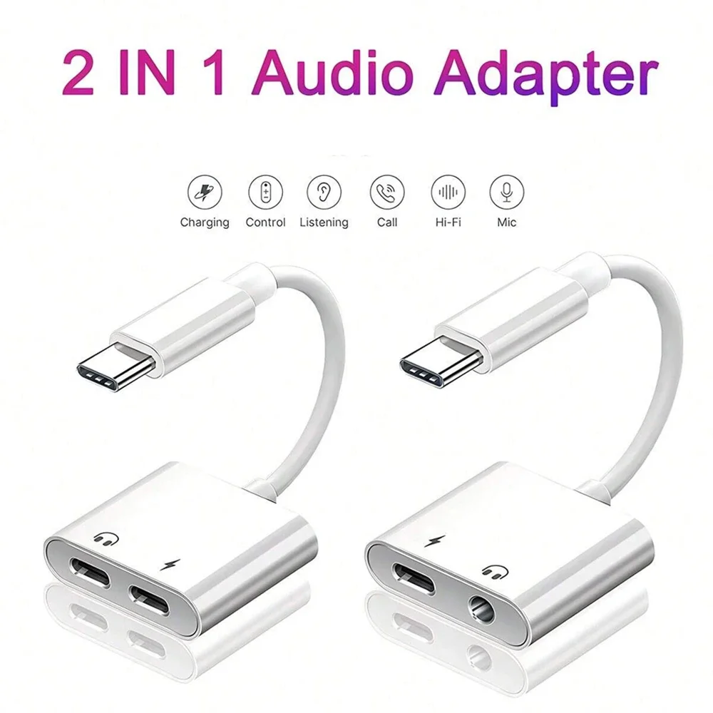 Adaptador de cargador y auriculares USB C a 3,5 mm 2 en 1 tipo C a conector de audio con dongle de carga PD para Samsung Xiaomi Huawei