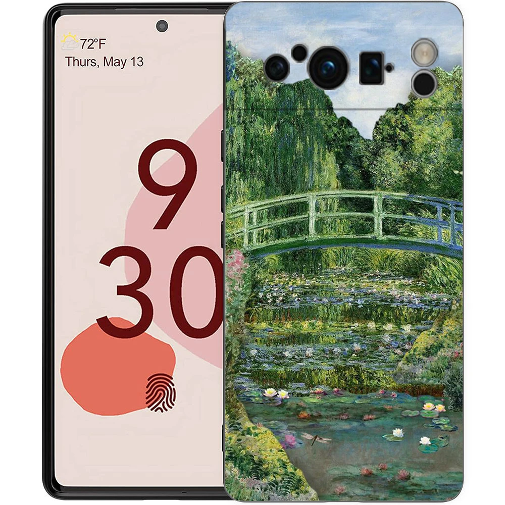 Funda de teléfono para Google Pixel 8 7 6 Pro 8A 7A 6A TPU Shell silicona suave a prueba de golpes cubierta negra Claude Monet Art - imagen 2