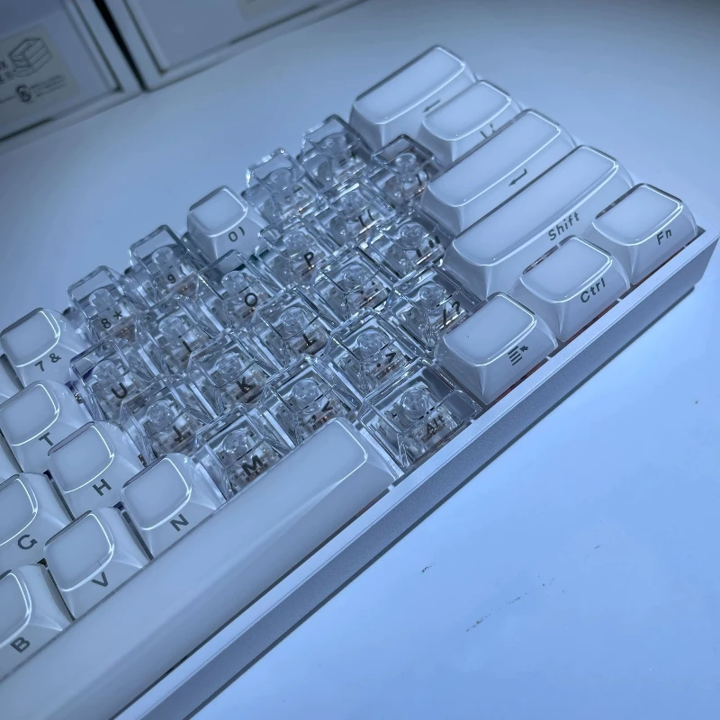 Teclas talladas laterales de gelatina de cristal personalizadas PBT PC + ABS tapa de llave de perfil de cereza bonitas tapas de teclas de punto de combinación transparente - imagen 5