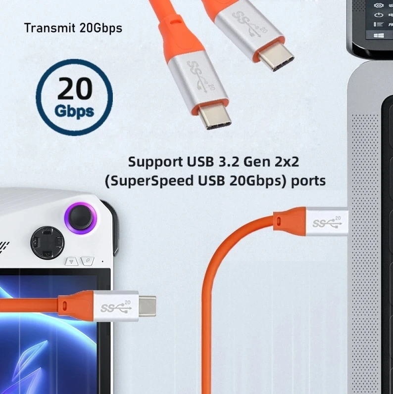 Cable de audio y vídeo Thunderbolt 3 USB C a tipo C de 20Gbps altamente flexible para 8K 5K 4K Macbook Pro Cable de datos de carga rápida - imagen 5