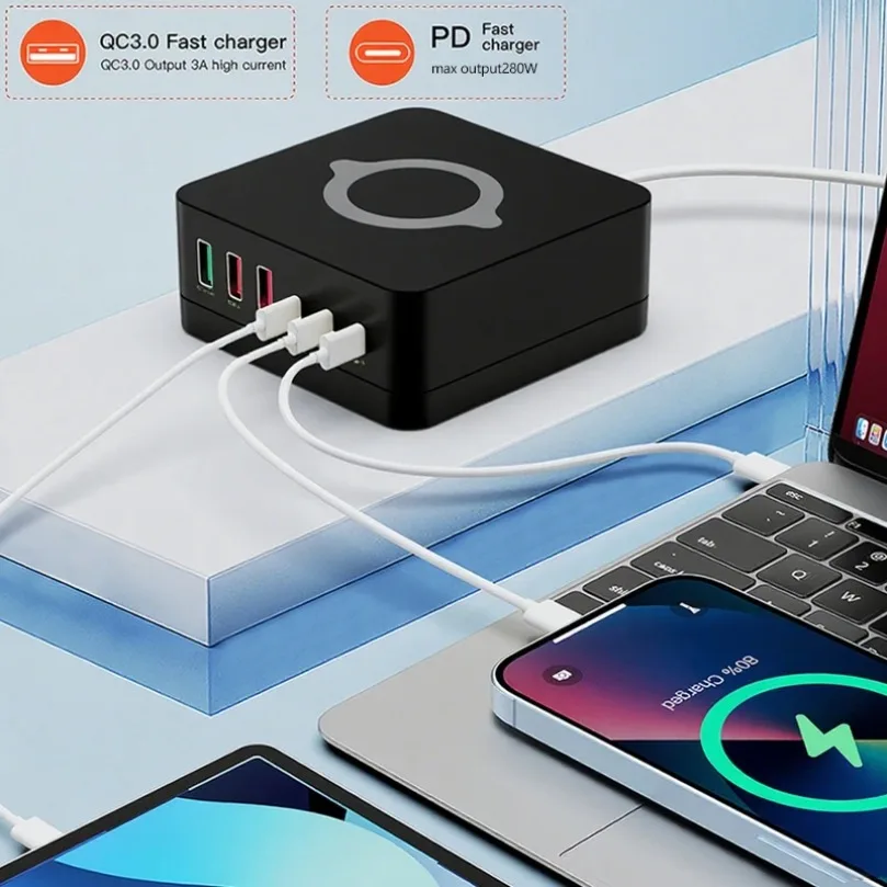 Cargador inalámbrico USB C GaN de 980W, estación de carga rápida de 260W PD3.0 PPS QC3.0 para ordenador portátil, iPhone 15 16, tableta Samsung Macbook - imagen 2