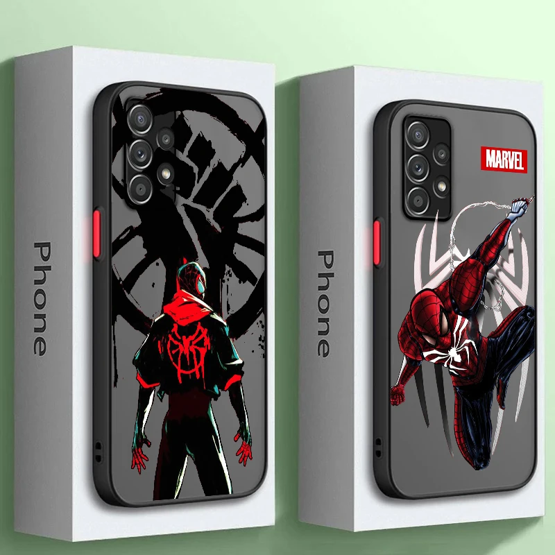 Marvel Hero Spider Man translúcido esmerilado para Samsung Galaxy S24 S23 S22 S21 S20 FE S10 S9 S8 Plus Ultra Pro 5G Back