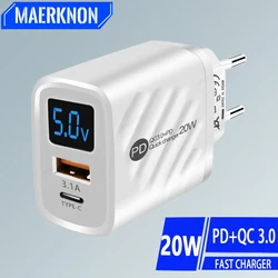 Cargador USB-C PD pared con pantalla digital carga rápida