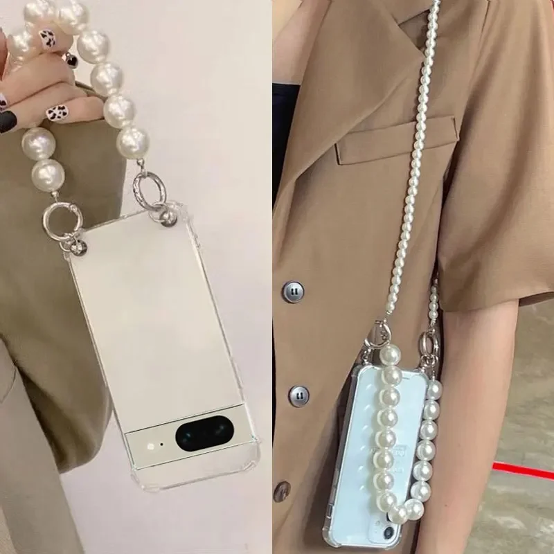 Para Google Pixel 9 Pro XL cadena de perlas bandolera cordón collar funda para Google Pixel9Pro 9A 8 Pro cubierta transparente suave a prueba de golpes - imagen 2
