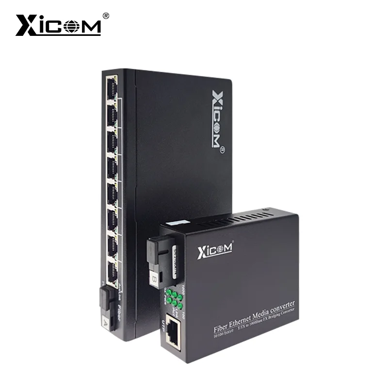 Xicom10/100M 25KM interruptor convertidor de medios ópticos fibra Simplex SC interruptor Ethernet de fibra transceptor Compatible Cisco/Mikrotik