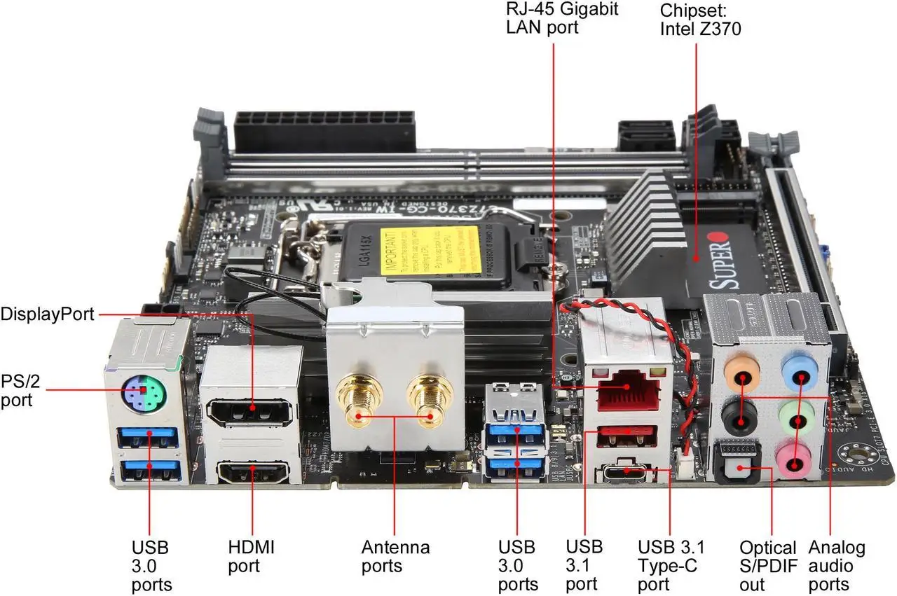 SUPERMICRO MBD-C7Z370-CG-IW-O Intel Z370 Mini ITX placa base LGA 1151 DDR4 32GB M.2 compatible con i3-8300 8500 8600 cpu nuevo - imagen 3