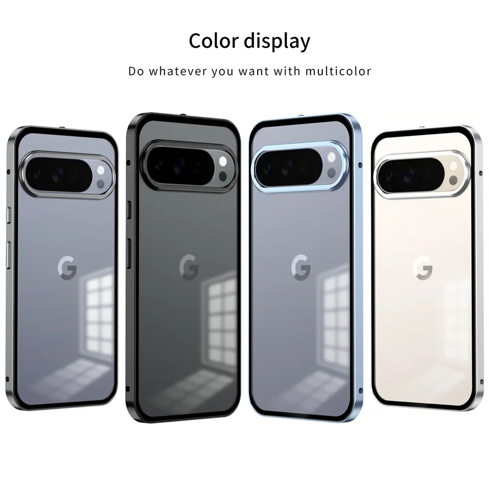 Funda de teléfono transparente con marco de aleación de aluminio con bloqueo de lujo para Google Pixel 9 10 Pro XL 9A 8 8A 7 7A cubierta esmerilada antihuellas - imagen 3