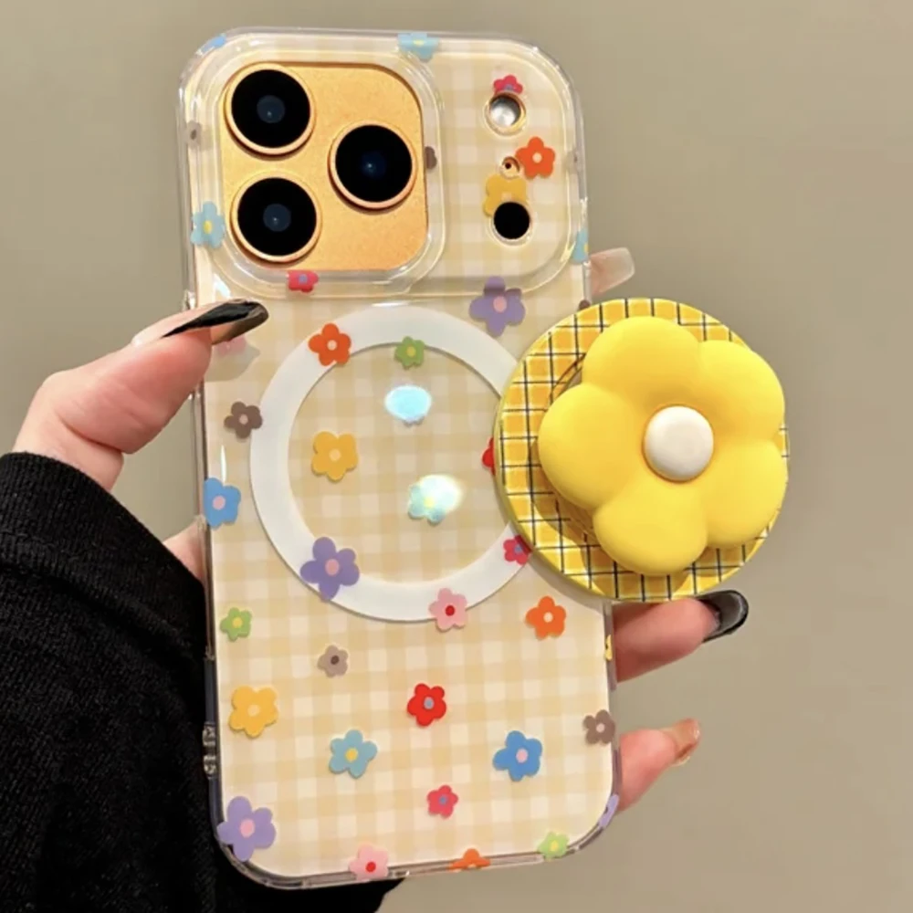 Funda de teléfono Tok con agarre magnético y rejilla de flores 3D para iPhone 17 16 15 14 13 Pro Max, carga inalámbrica para funda con soporte Magsafe - imagen 2