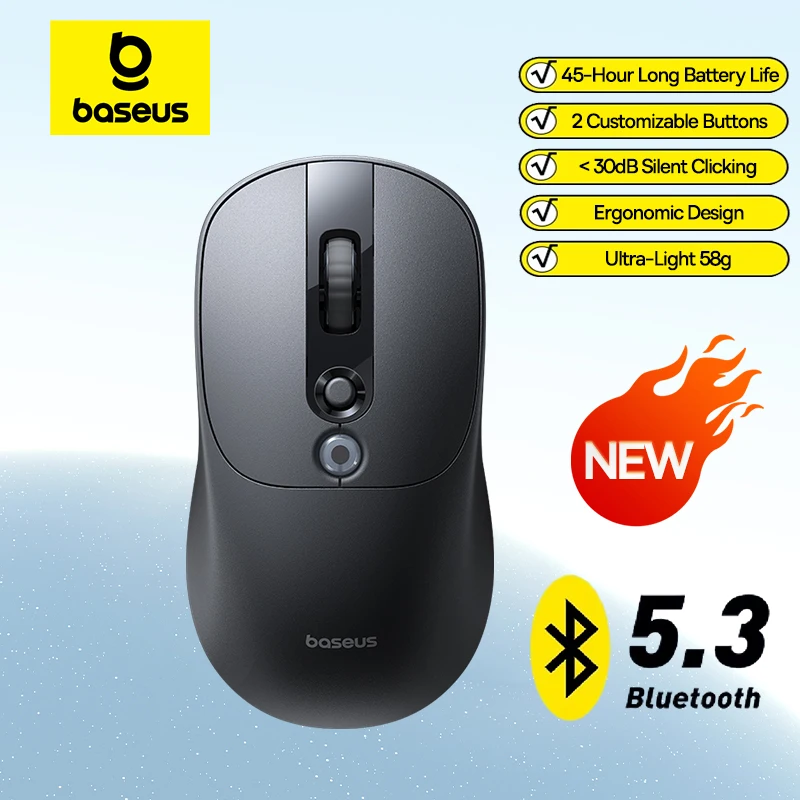 【NUEVO】Baseus EM2 Ratón inalámbrico ergonómico Bluetooth 5,3 2,4G tipo C carga ratones silenciosos ultraligeros ratón con botón personalizable